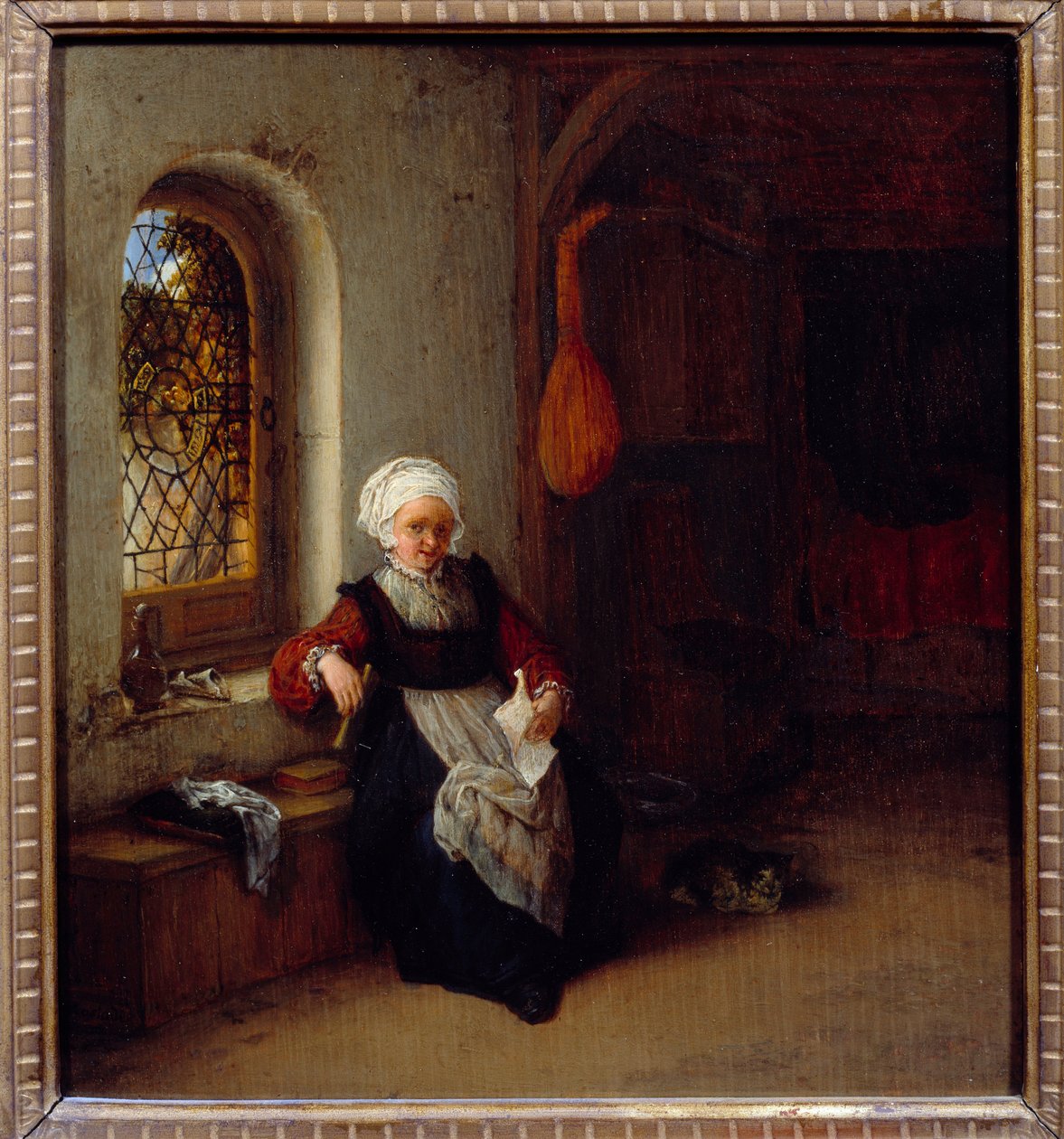 Kvinnen har brevet. Maleri av Adrien Van Ostade (1610-1685) Ec. Hol. av Adriaen Jansz. van Ostade