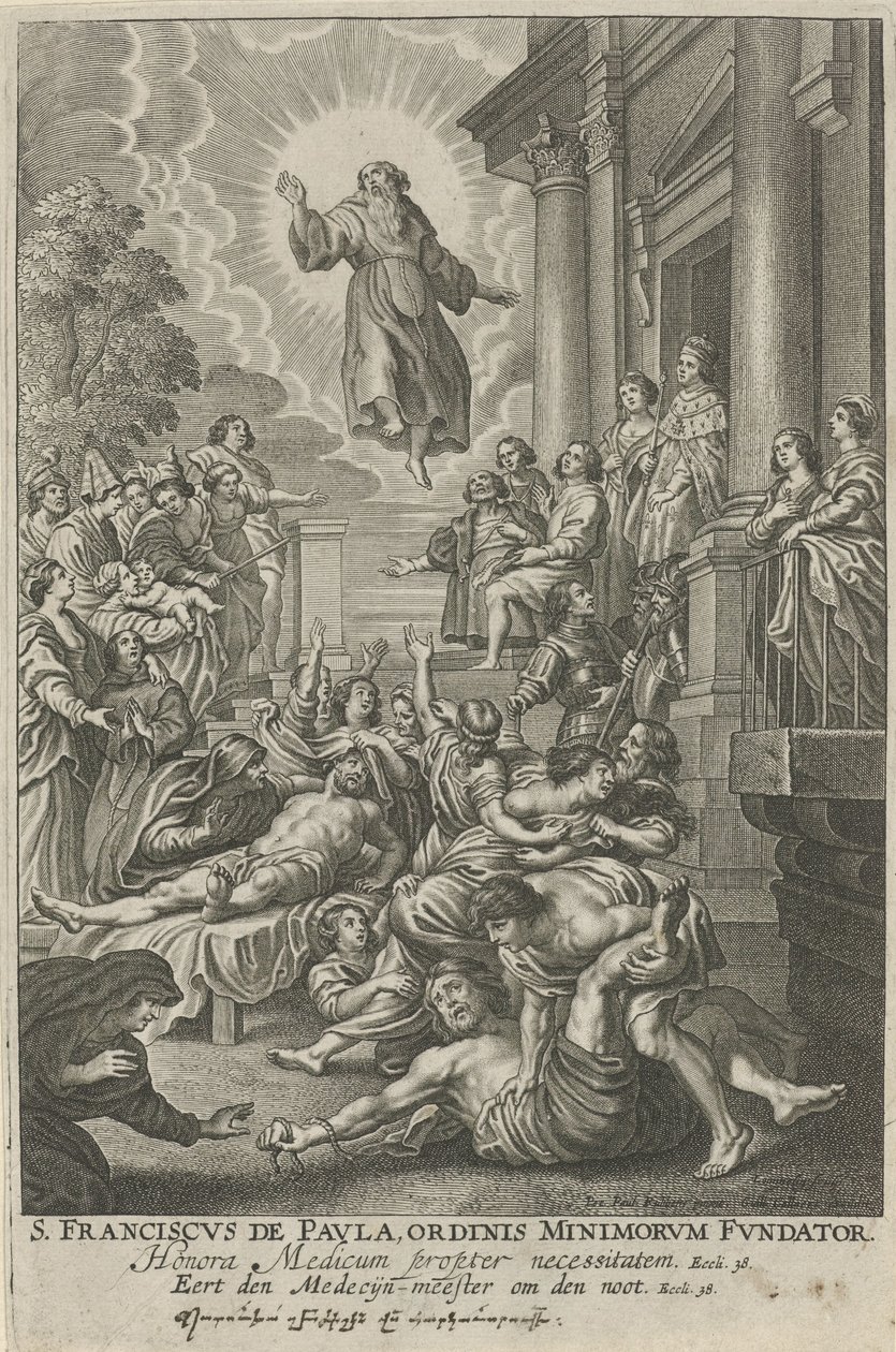 H. Franciscus van Paola geneest de zieken St. Francis de Paula, grunnlegger av Mindreordenen (tittel på objekt) av Adriaen Lommelin