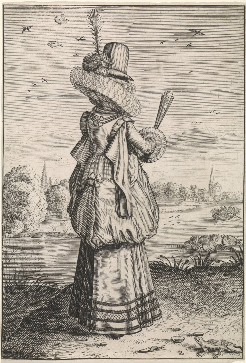 Klær og manerer av adelige kvinner og landsmenn Elegant dame fra hagedis Kleding og omgivelser av Nederlandse adellijke dames en boerinnen (serietittel) Oppførselen og tilbedelsen til de edle og rustne matronene av Adriaen Matham (possibly)