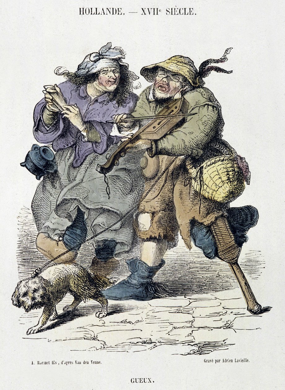 Gueux spiller gatemusikk, Holland, XVII. århundre. av Adriaen Pietersz van de (after) Venne