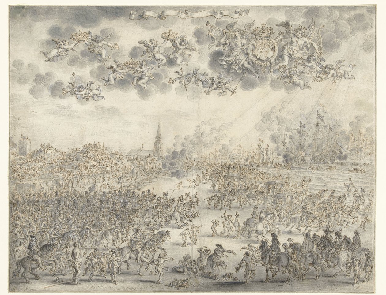 Charles IIs avgang fra Scheveningen Kong Charles II går om bord i Scheveningen, 2. juni 1660 av Adriaen Pietersz van de Venne