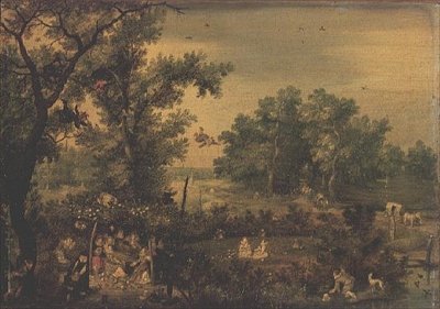 Elegante kvinner som lager musikk i en arbor av Adriaen Pietersz. van de Venne