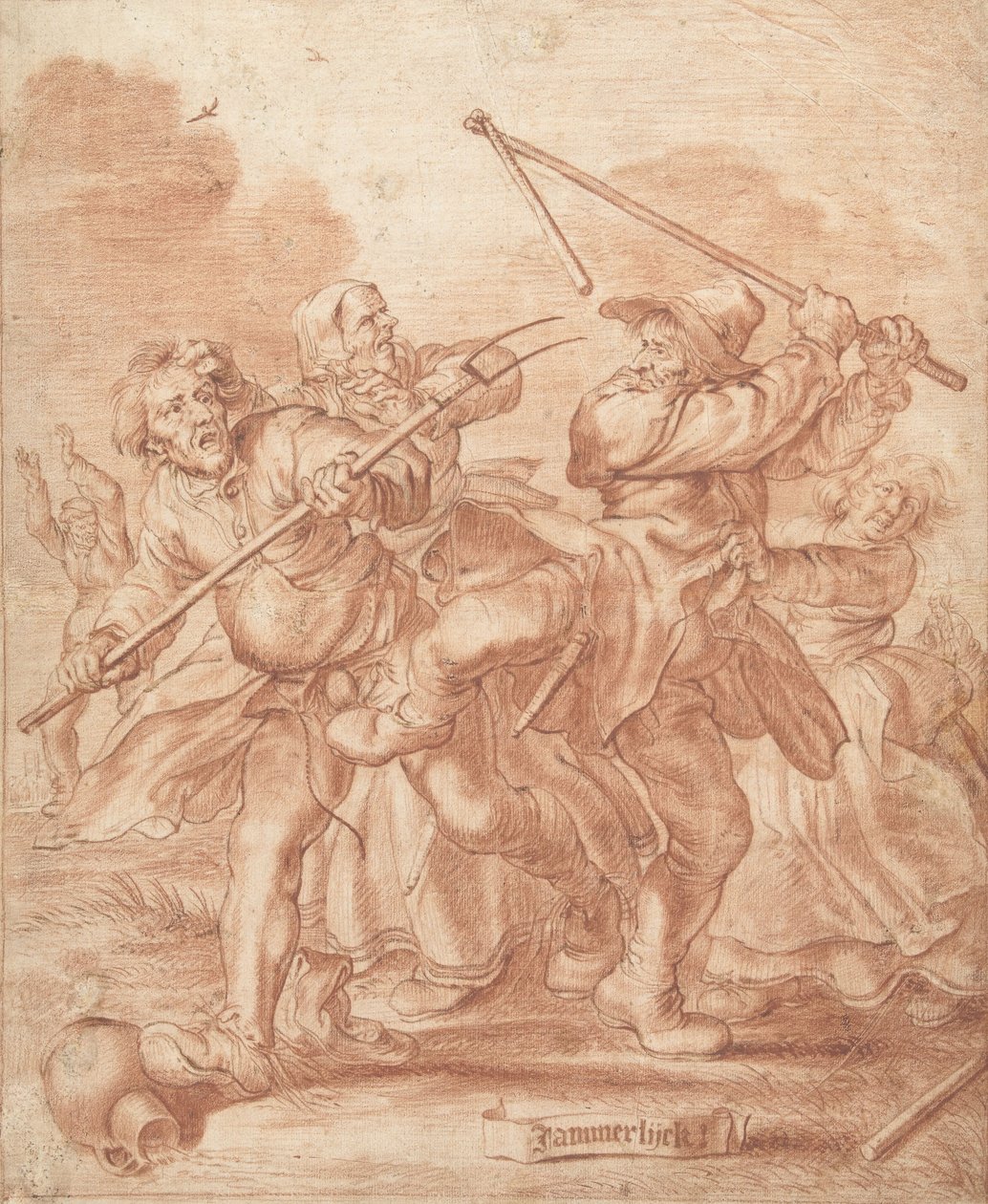 Fighting Peasants, 1600-62 (kritt på papir) av Adriaen Pietersz van de Venne