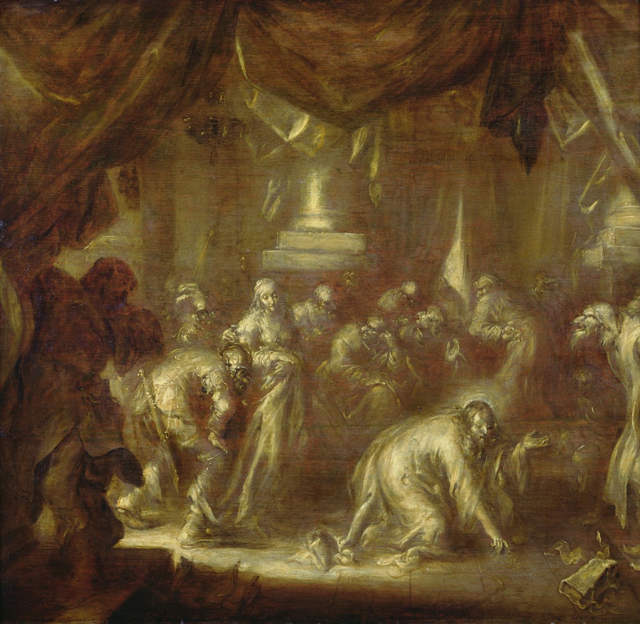 Jesus og horkvinnen (grisaille på tre) av Adriaen Pietersz van de Venne