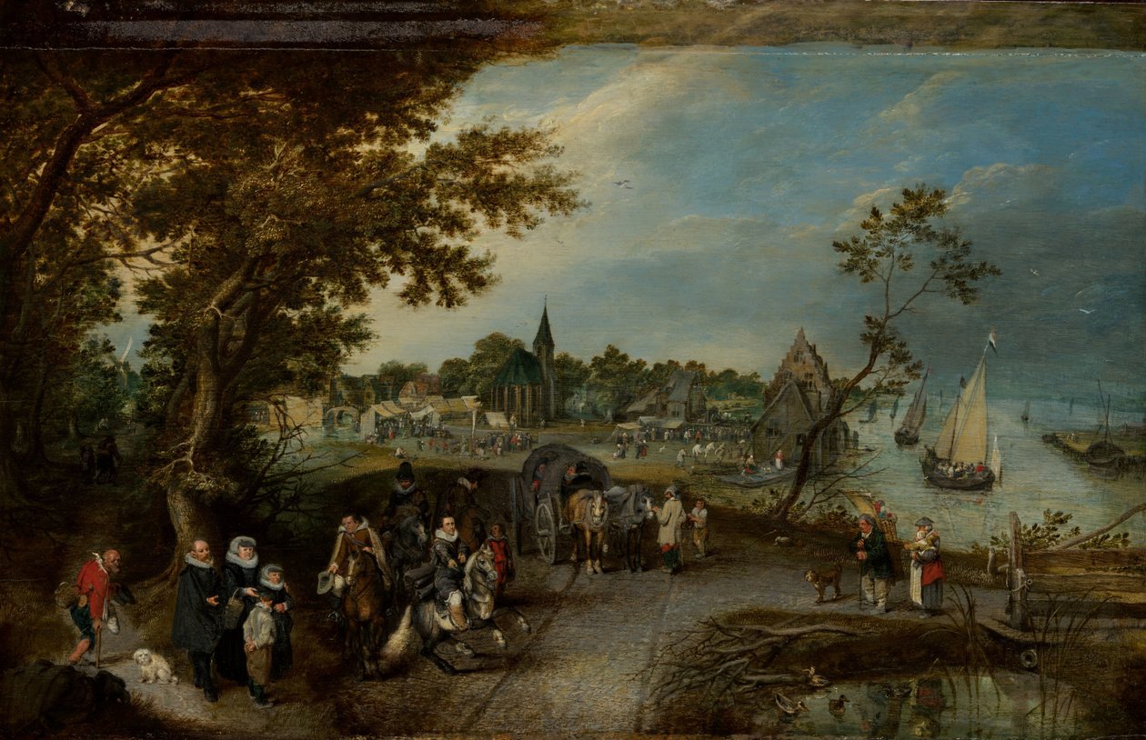 Landskap med figurer og en landsbymesse (Village Kermesse) av Adriaen Pietersz van de Venne