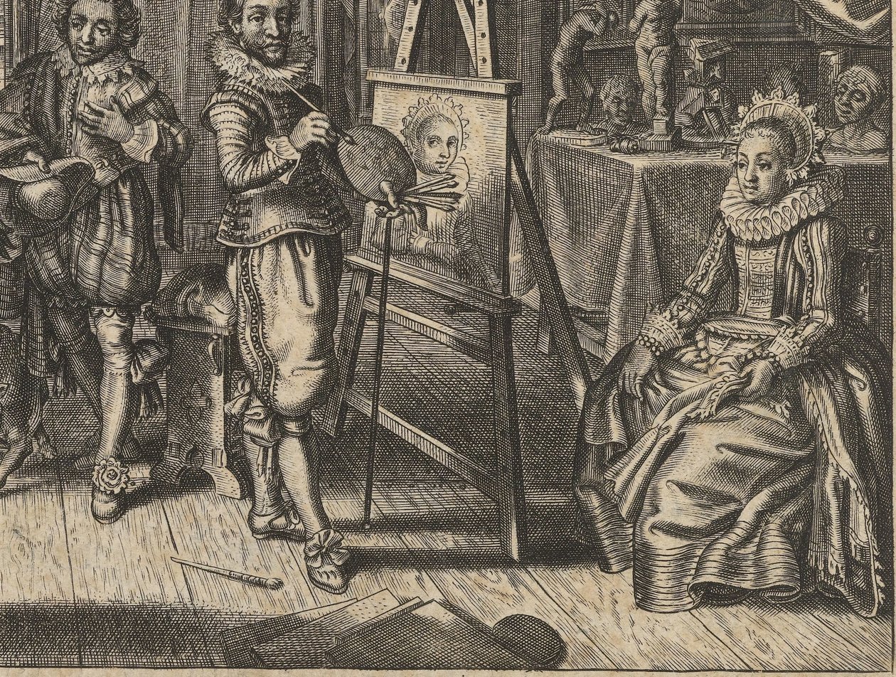 Maler og kvinnelig modell i studio Houwelyck (serietittel) av Adriaen Pietersz van de Venne