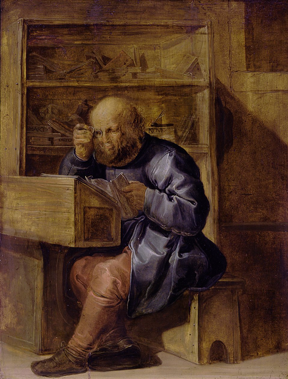 Korrekturleseren Cornelis Kiel på jobb, første halvdel av 1600-tallet.. av Adriaen Pietersz. van de Venne