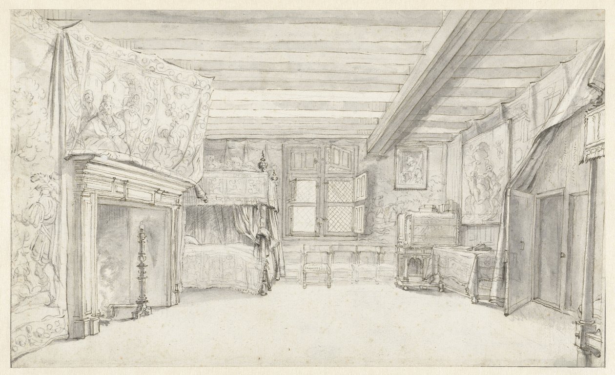 Utsikt over et rikt utnevnt kammer med en himmelseng av Adriaen Pietersz van de Venne