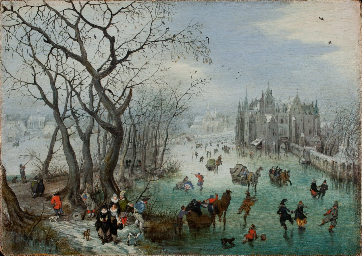 Vinterlandskap med skatere nær et slott, 1615 av Adriaen Pietersz van de Venne