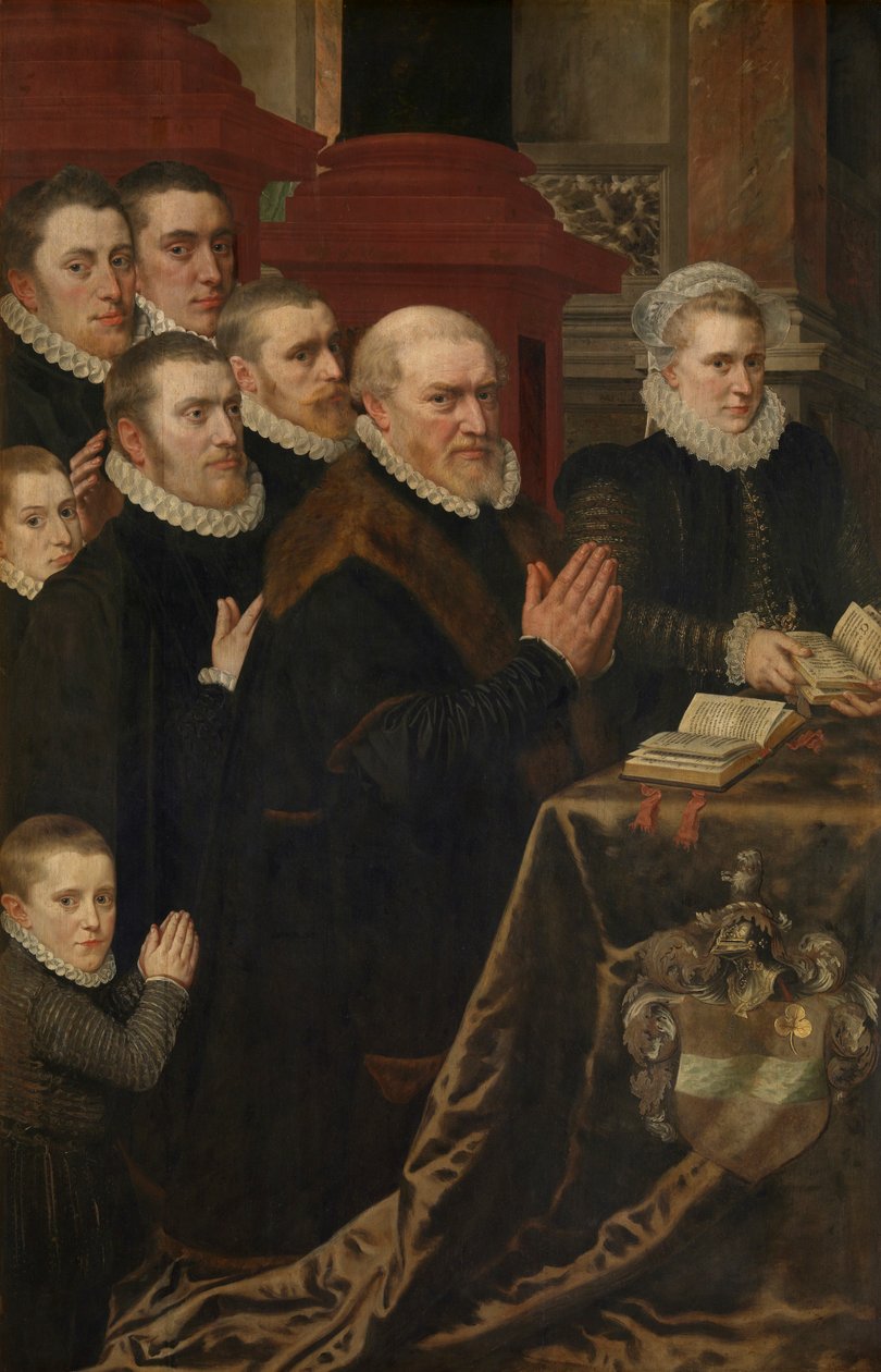 Golgata og familien til Gillis de Smidt og Maria de Deckere (olje på panel) av Adriaen Thomasz Key