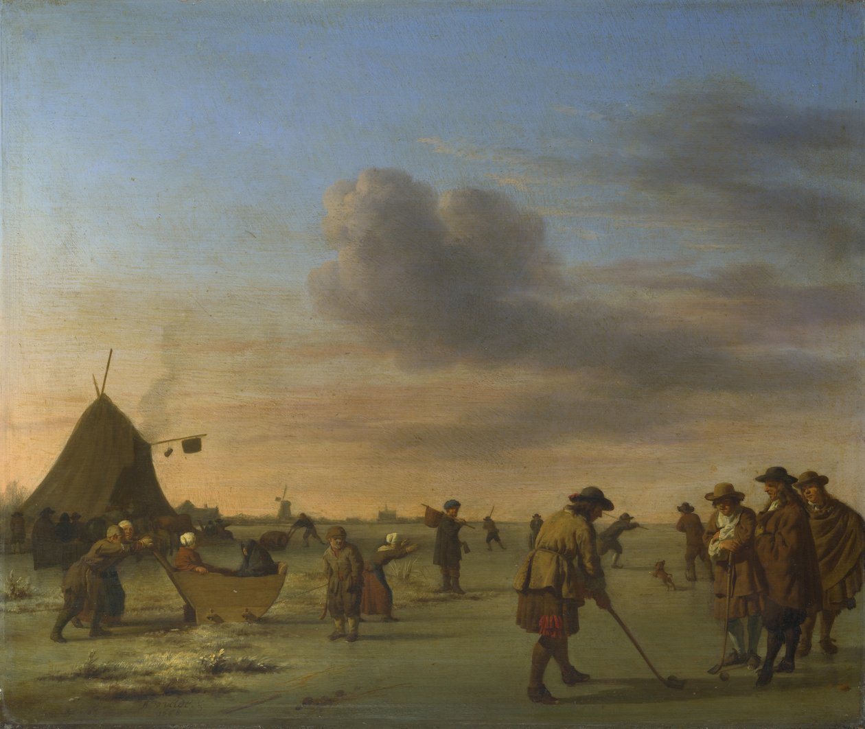 Golfere på isen nær Haarlem, 1668 av Adriaen Velde van de