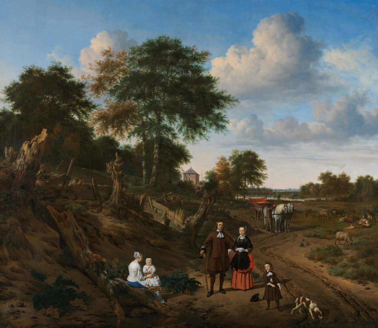 Portrett av et par med to barn og en barnepike i et landskap, 1667 av Adriaen Velde van de