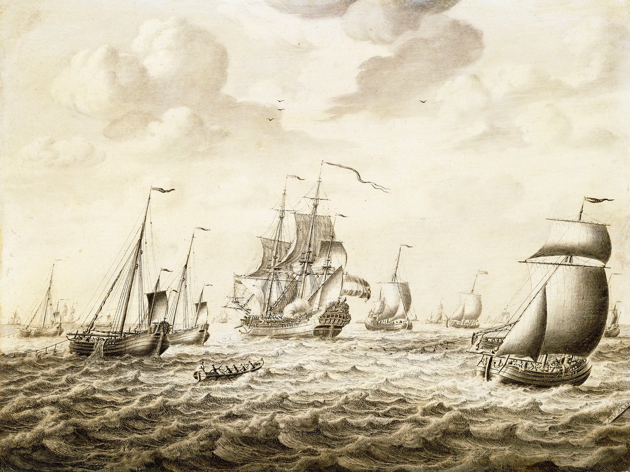 En nederlandsk krigsmann som skyter en honnør - en Penschilderij, av Adriaen van Salm