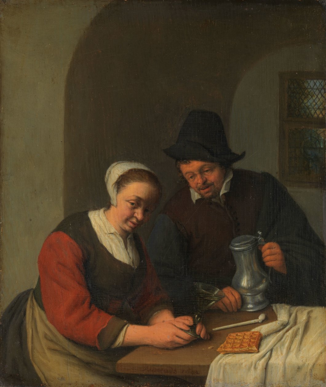 En konfidensiell chat Et par i et interiør av Adriaen van Ostade