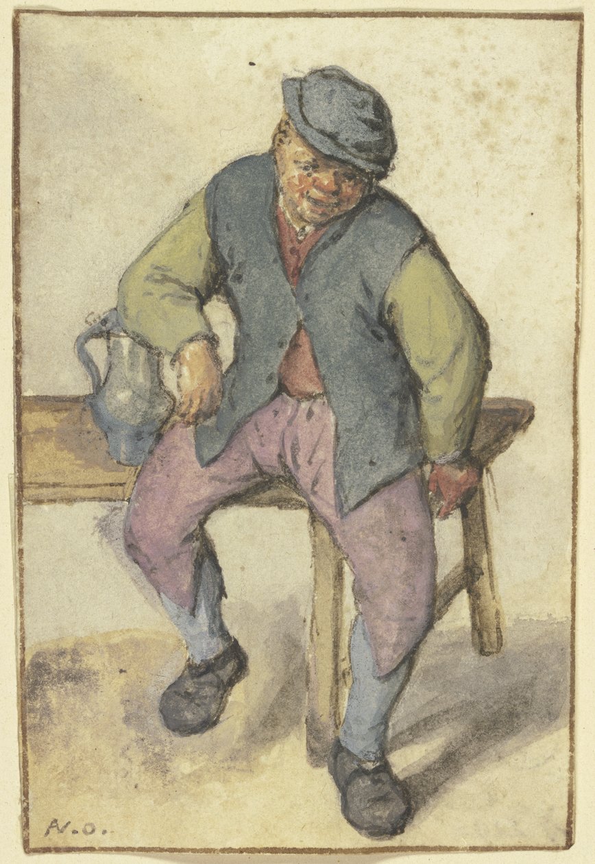 Bonde som sitter på et bord av Adriaen van Ostade