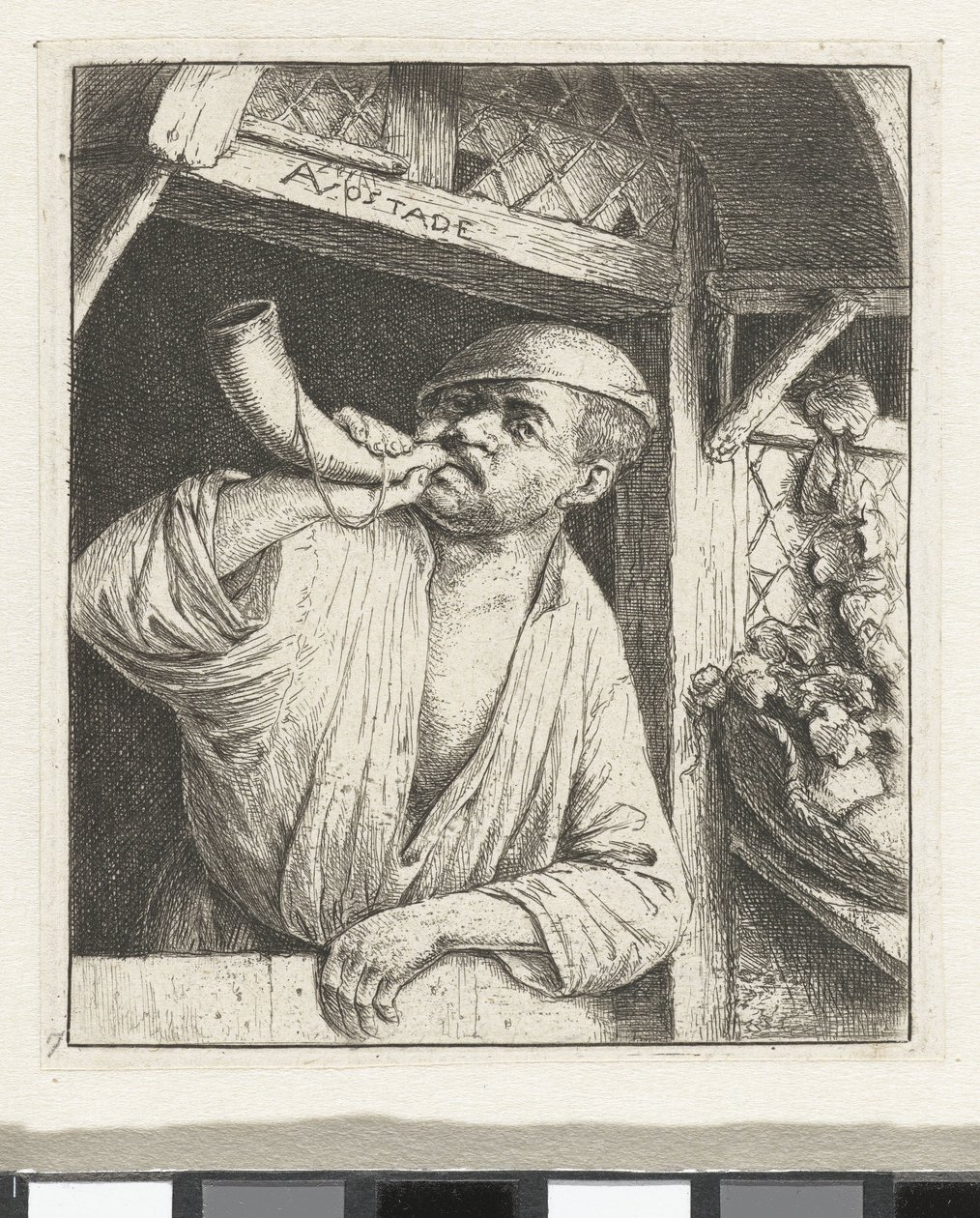 Baker blåser i horn av Adriaen van Ostade