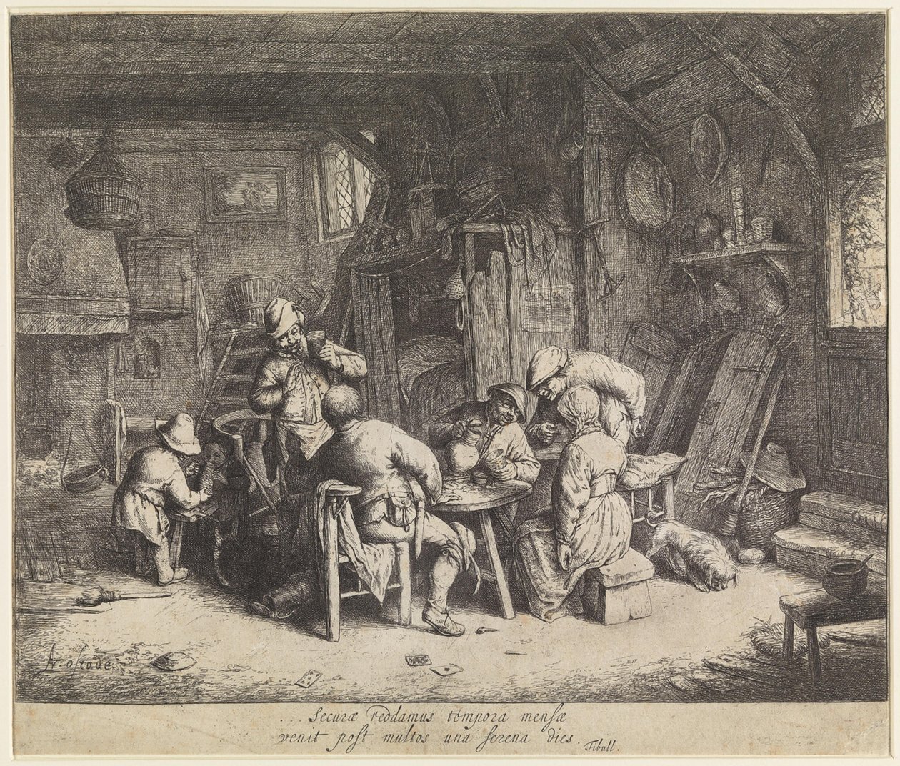 Bønder som spiser et måltid på et vertshus av Adriaen van Ostade