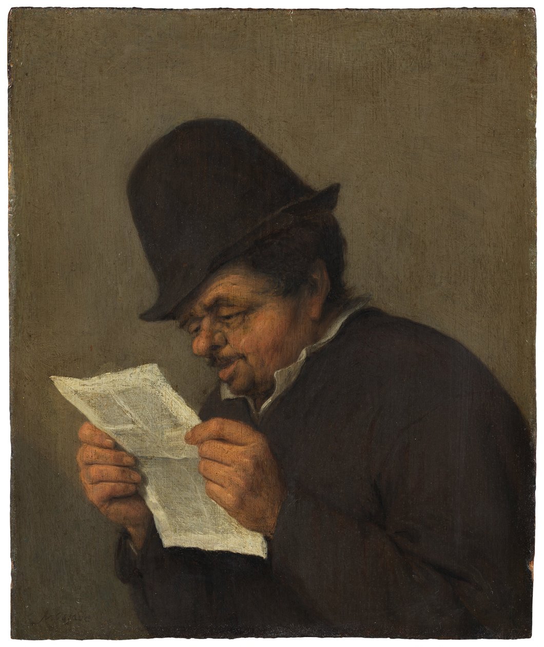 Byste av en gammel bonde som leser en avis av Adriaen van Ostade