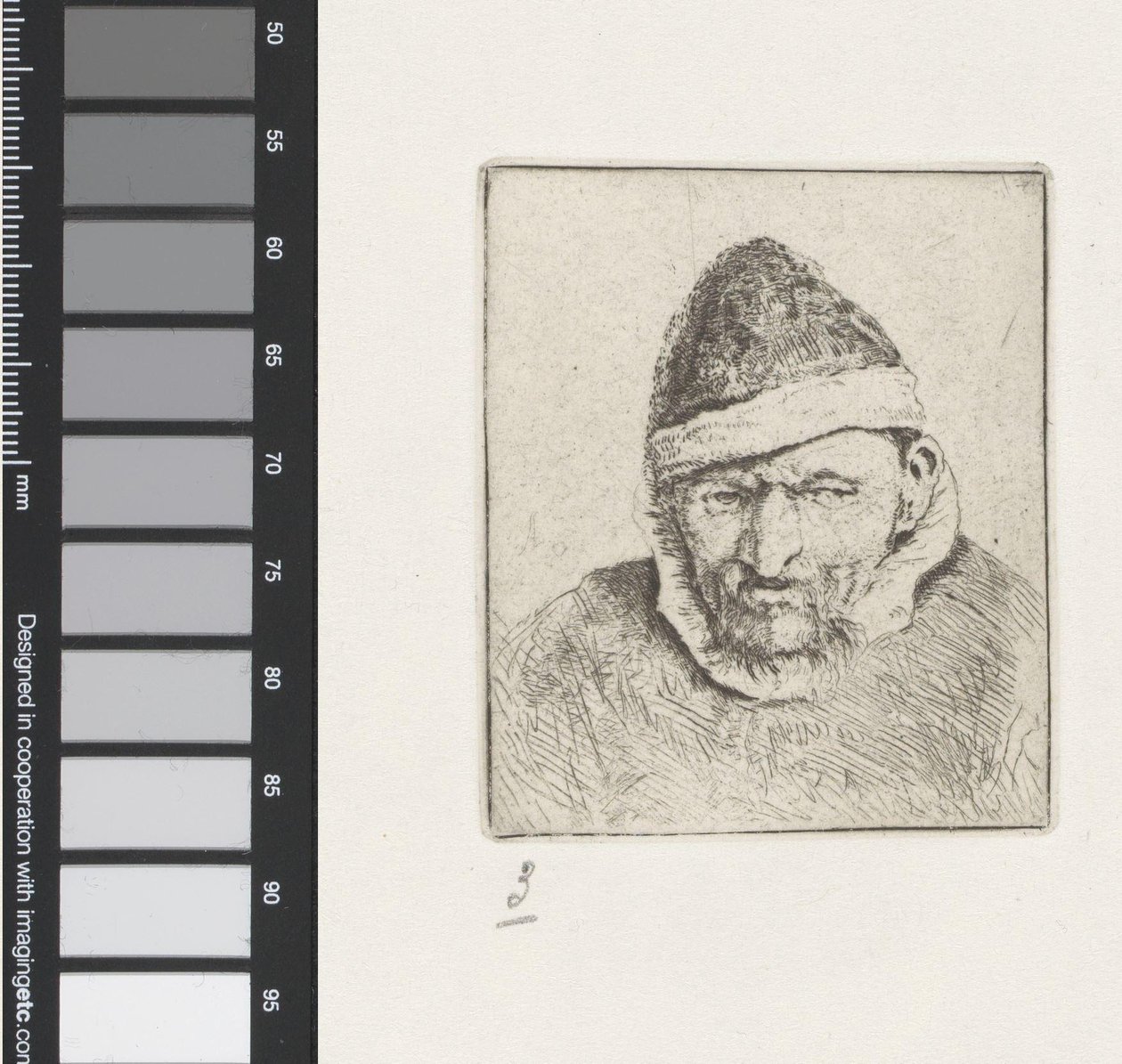 Byste av en gammel bonde med spiss hatt av Adriaen van Ostade