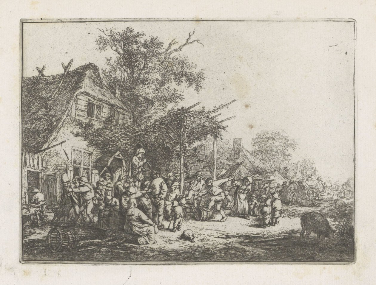 Dansende bønder foran et vertshus av Adriaen van Ostade