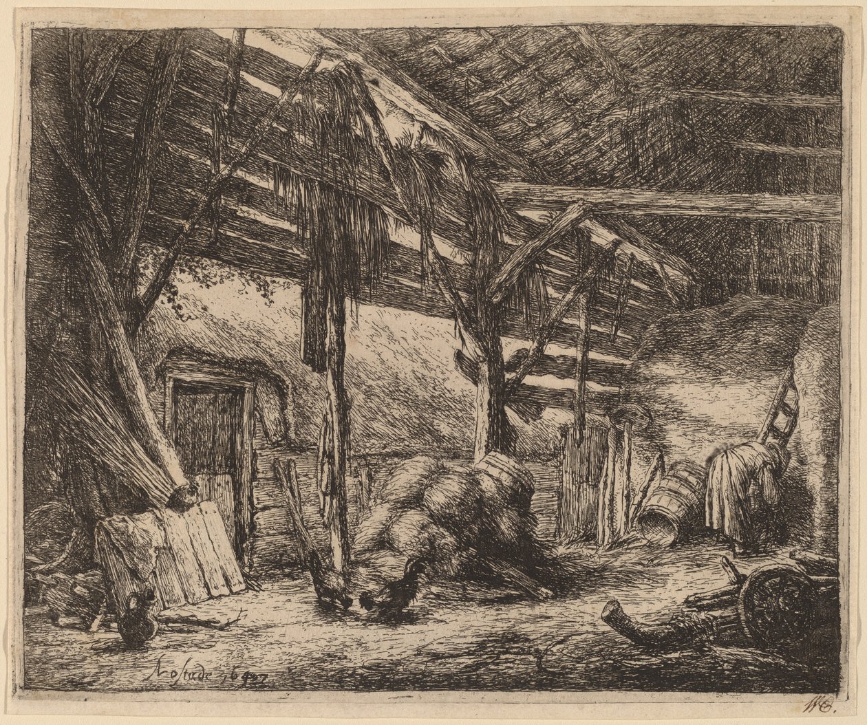 Interiør i en låve av Adriaen van Ostade