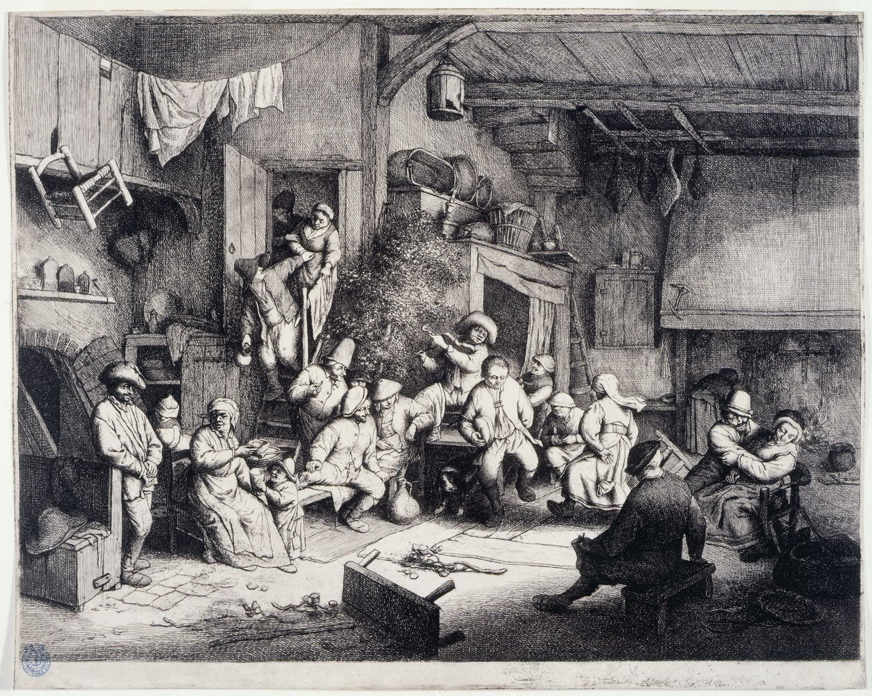 Der Tanz im Kabarett (Bartsch 49) av Adriaen van Ostade