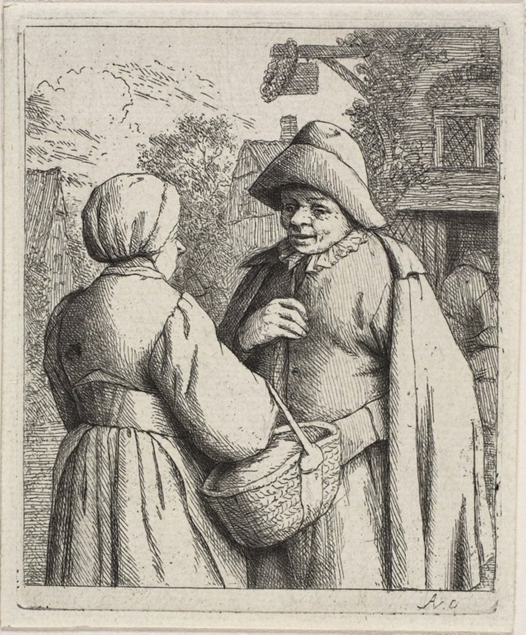 Mann og kvinne snakker sammen av Adriaen van Ostade