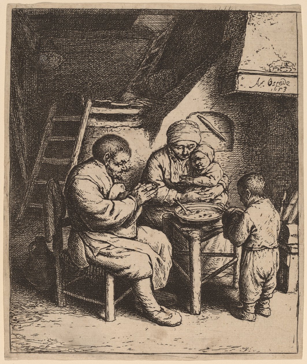 Bondefamilien sier nåde av Adriaen van Ostade