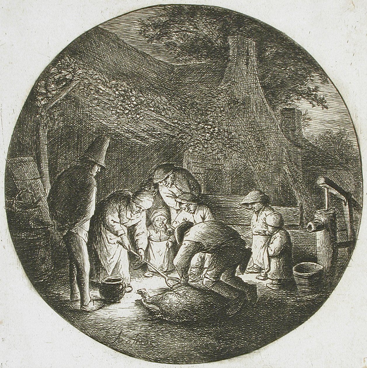 Bønder som dreper en gris av Adriaen van Ostade