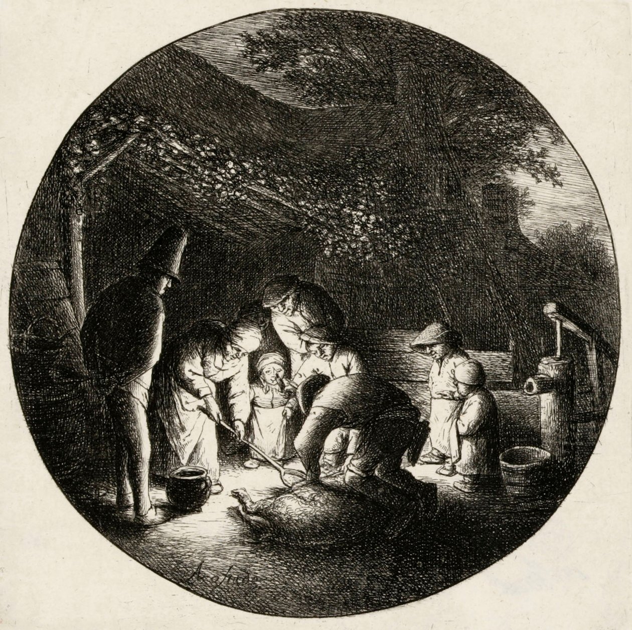 Slakting av en gris av Adriaen van Ostade