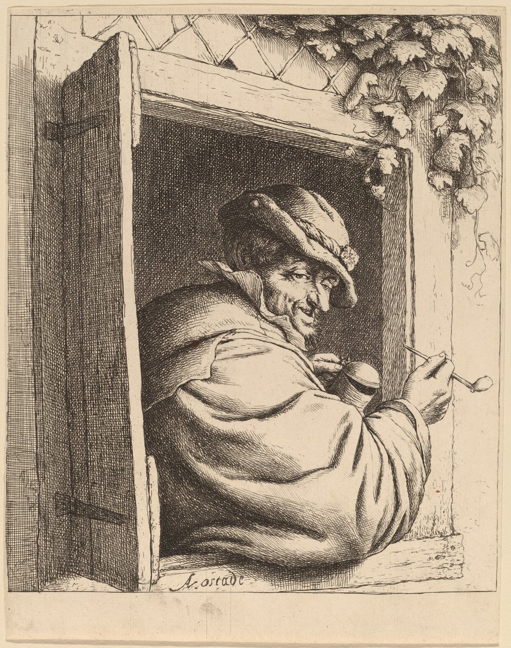 Røyker ved et vindu av Adriaen van Ostade