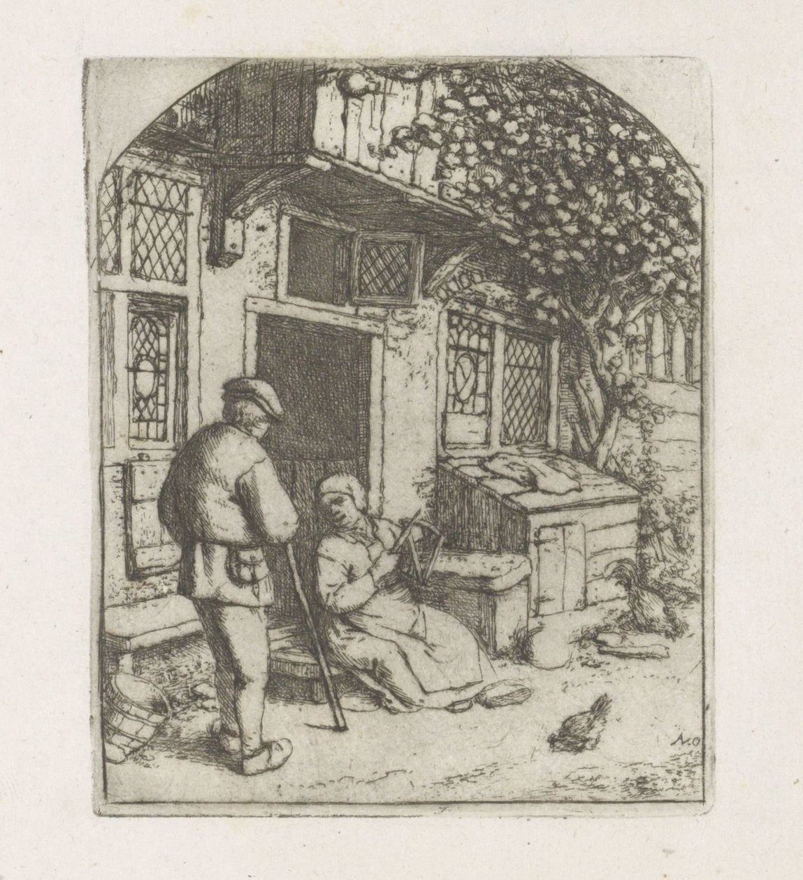 Spinster på terskelen til et hus av Adriaen van Ostade