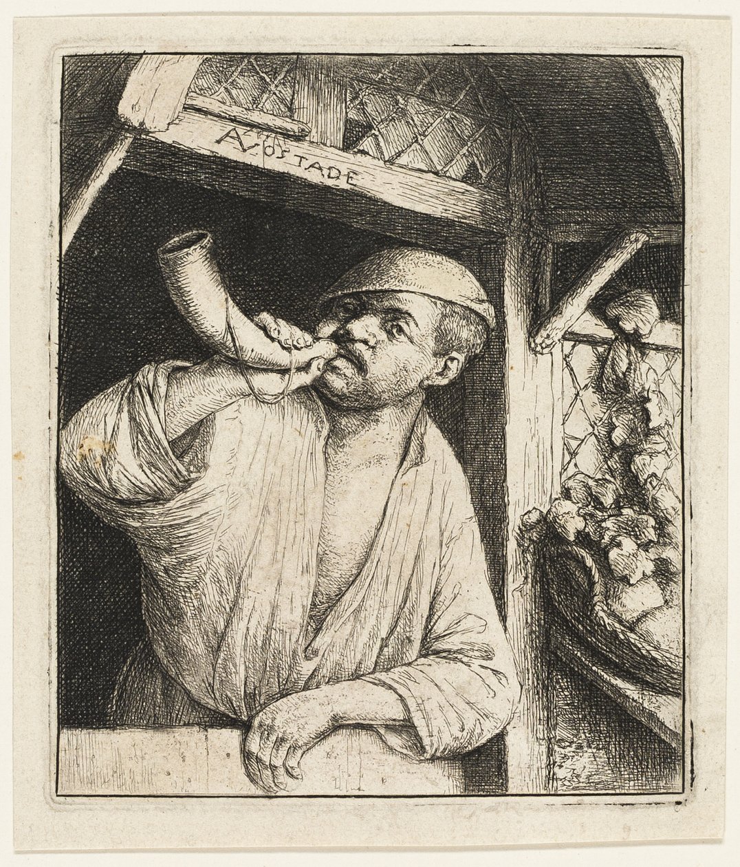 The Baker Sounding His Horn av Adriaen van Ostade