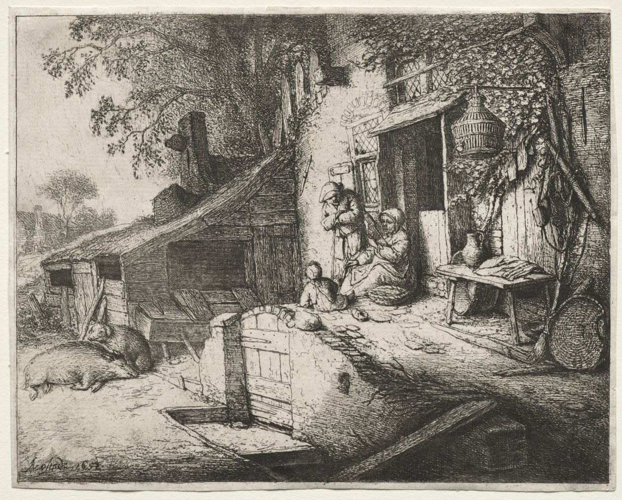 Kvinnen som spinner av Adriaen van Ostade