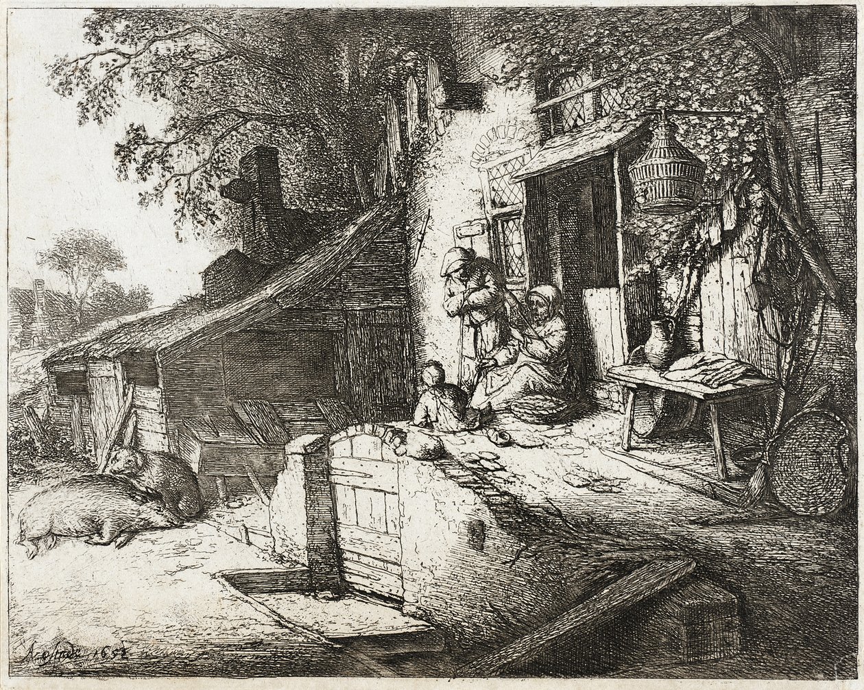 Den spinnende kvinnen av Adriaen van Ostade