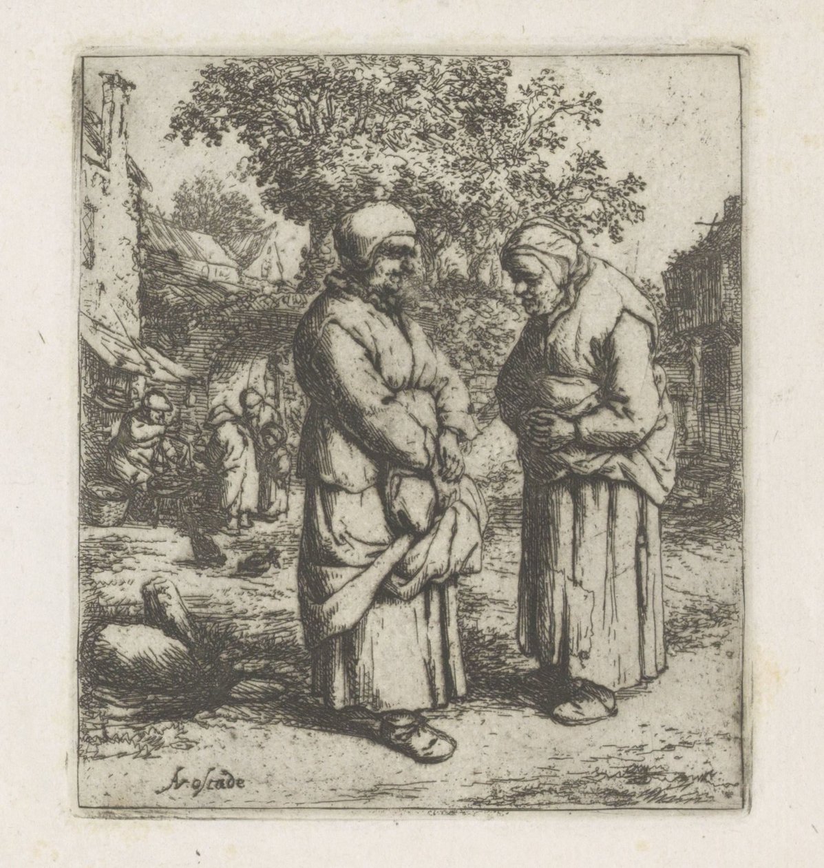 To gamle kvinner i samtale De to sladderen av Adriaen van Ostade