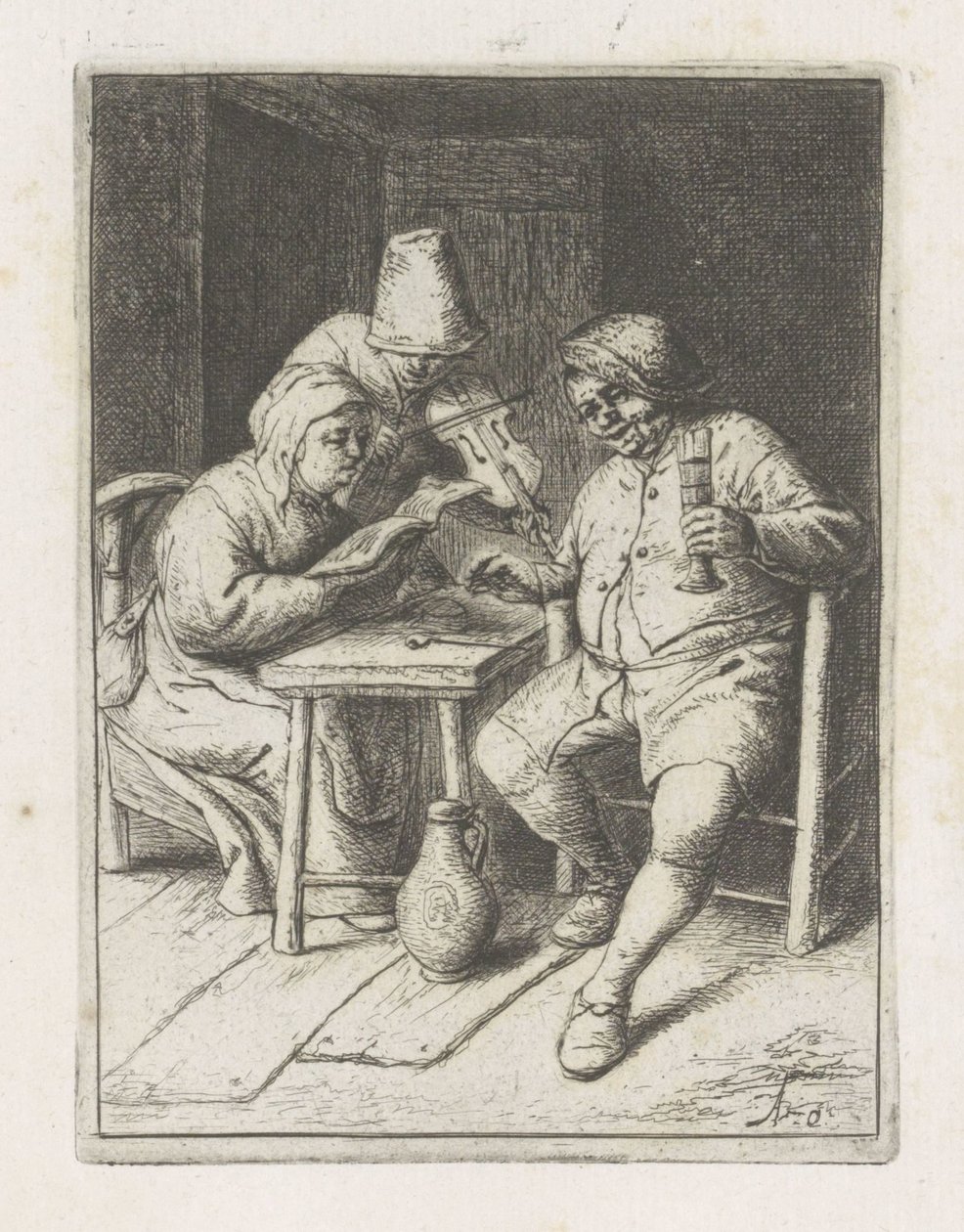 Fiolinist med et par ved bordet Konserten av Adriaen van Ostade
