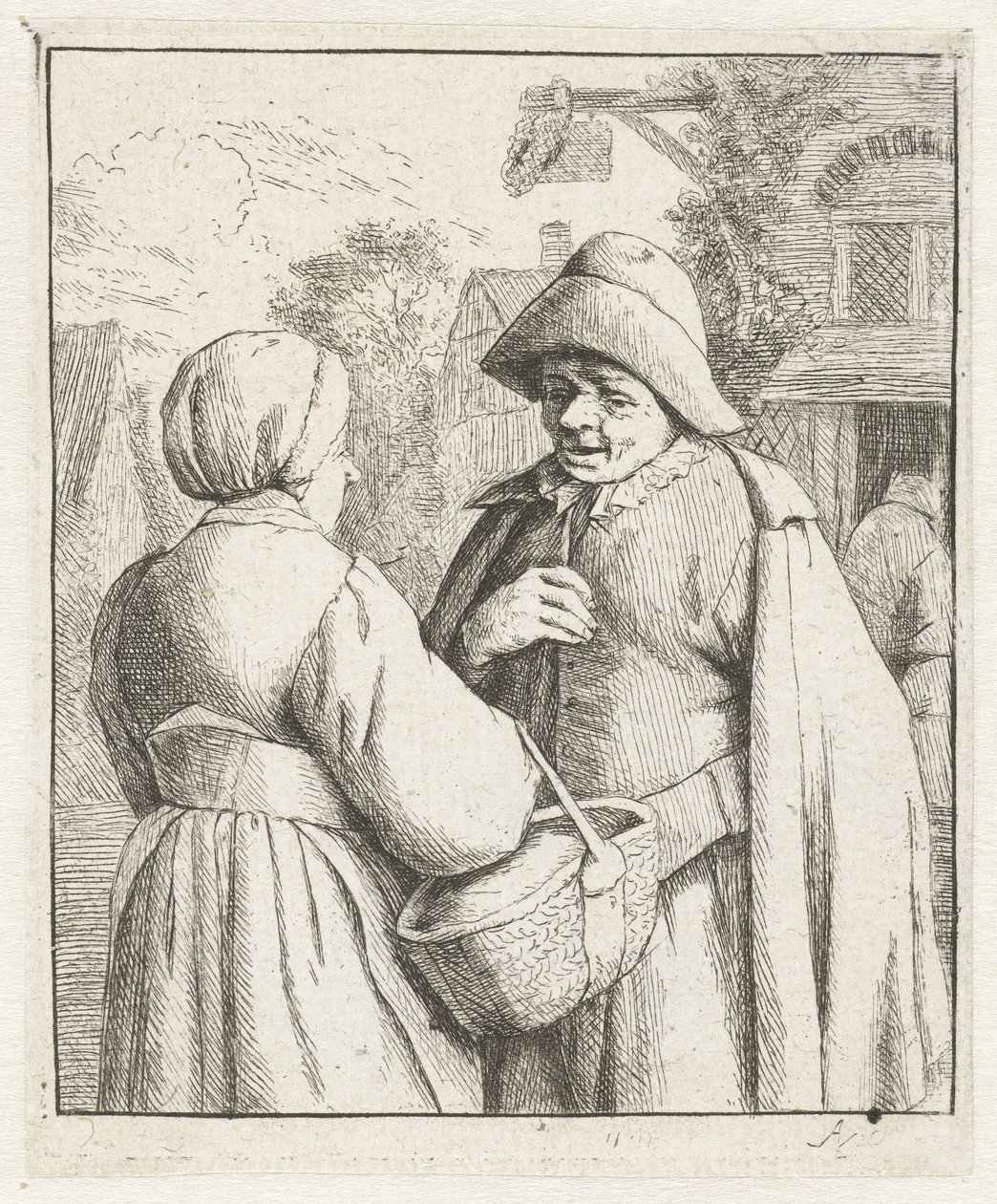 Kvinne og mann snakker med hverandre av Adriaen van Ostade