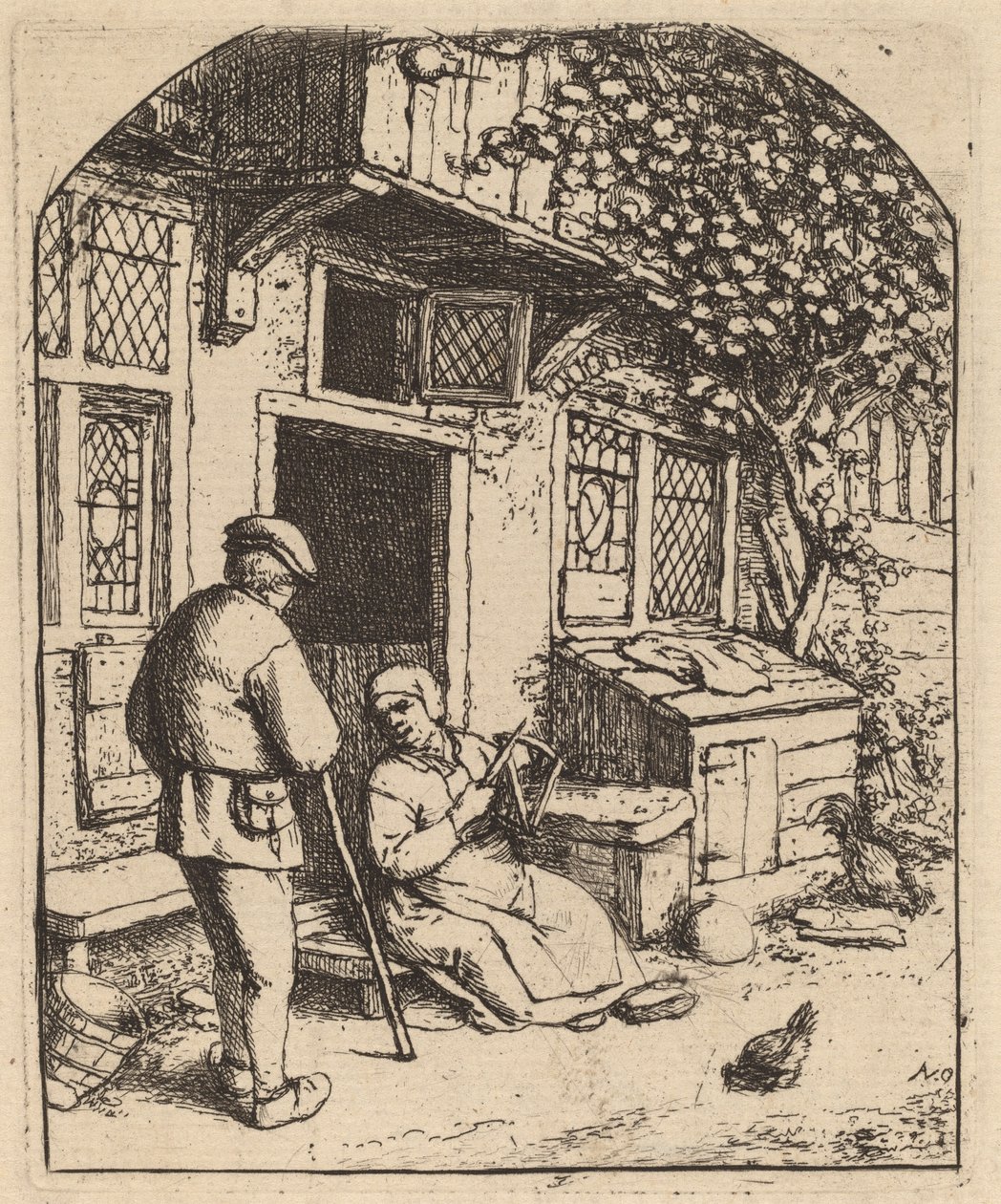 Kvinne som slynger seg på en snelle (La Devideuse) av Adriaen van Ostade