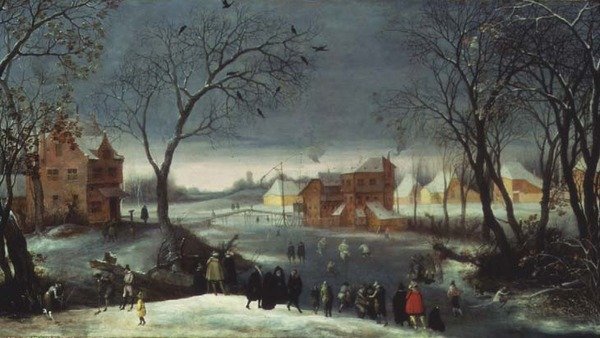 Vinterlandskap med skatere (panel) av Adriaen van Stalbemt