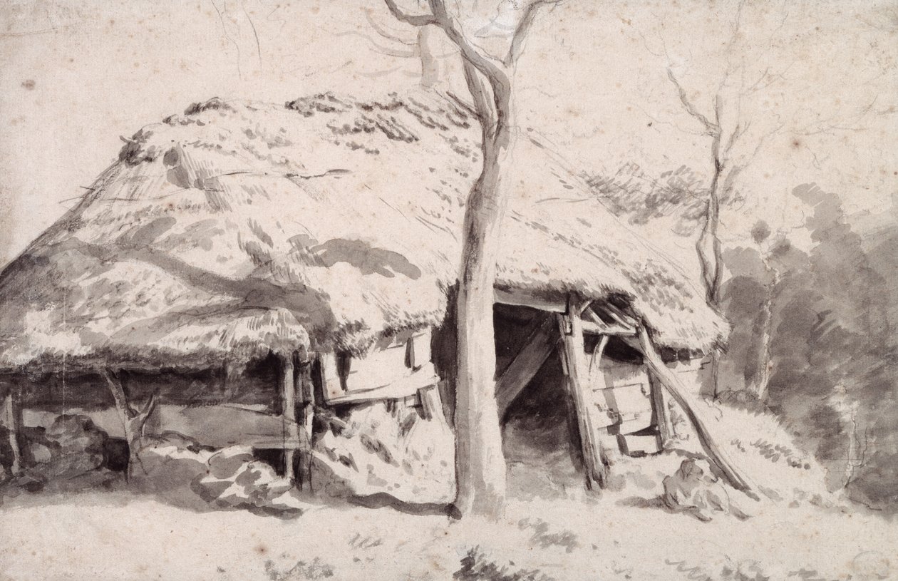 En sauefold i skogen (kritt og vask) av Adriaen van de Velde