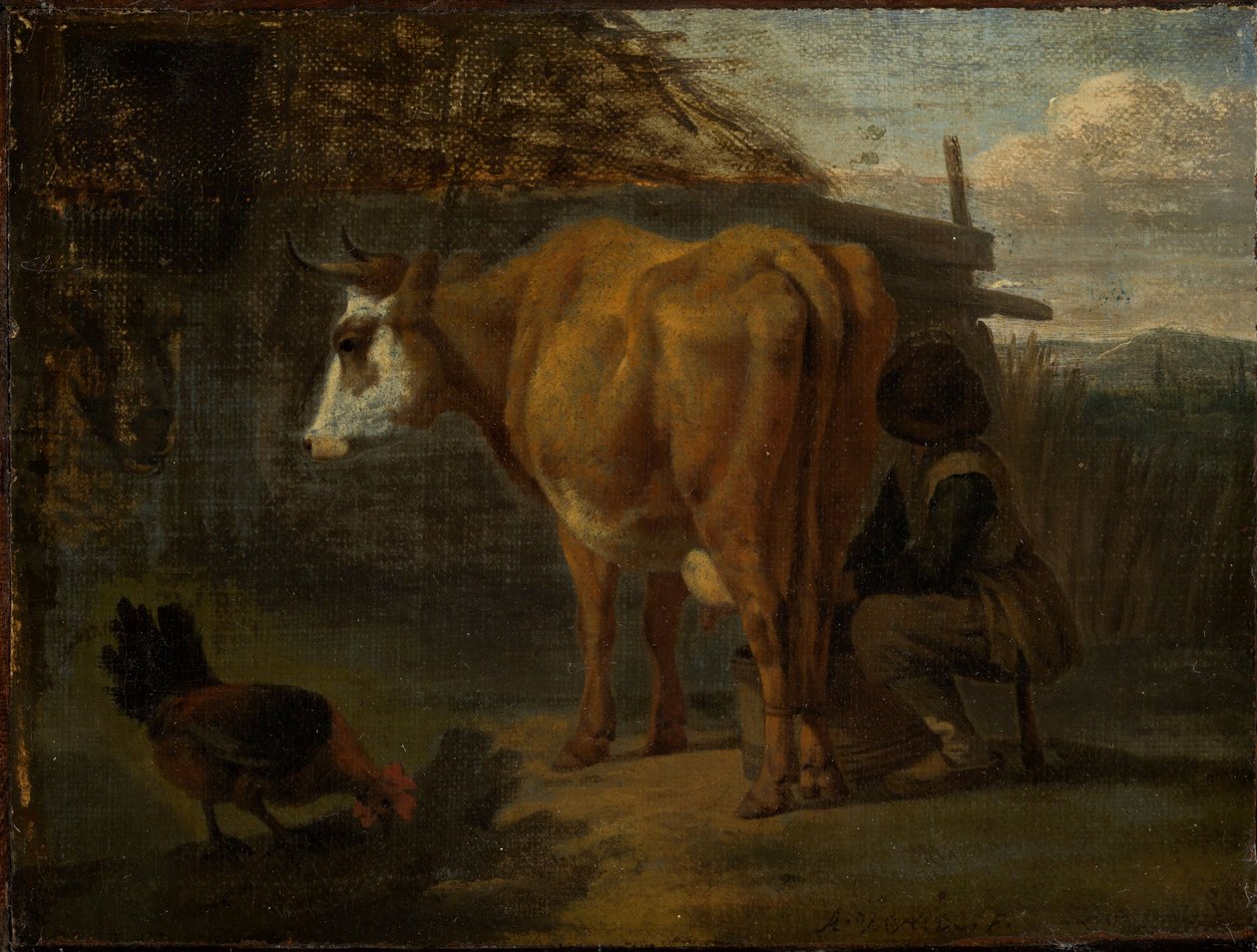 Brun ku melket av en gjeter av Adriaen van de Velde