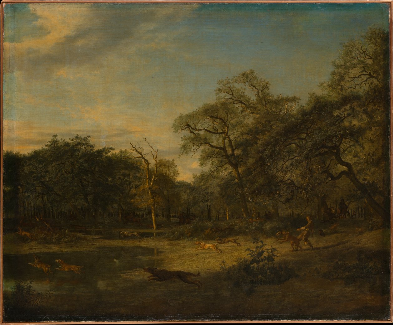 Hjortejakt i et sumpete skoglandskap av Adriaen van de Velde