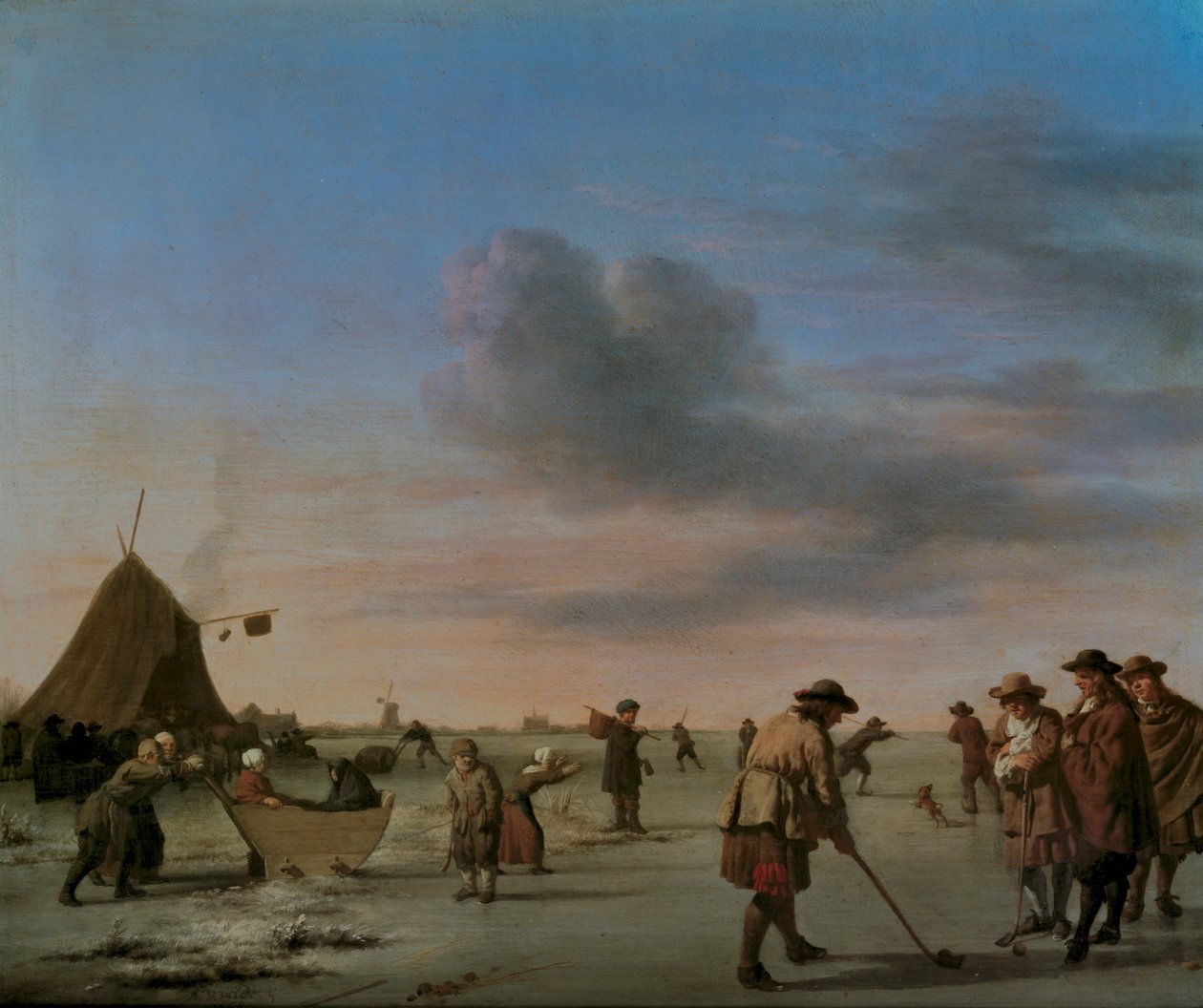 Golfere på isen nær Haarlem, 1668 (panel) av Adriaen van de Velde