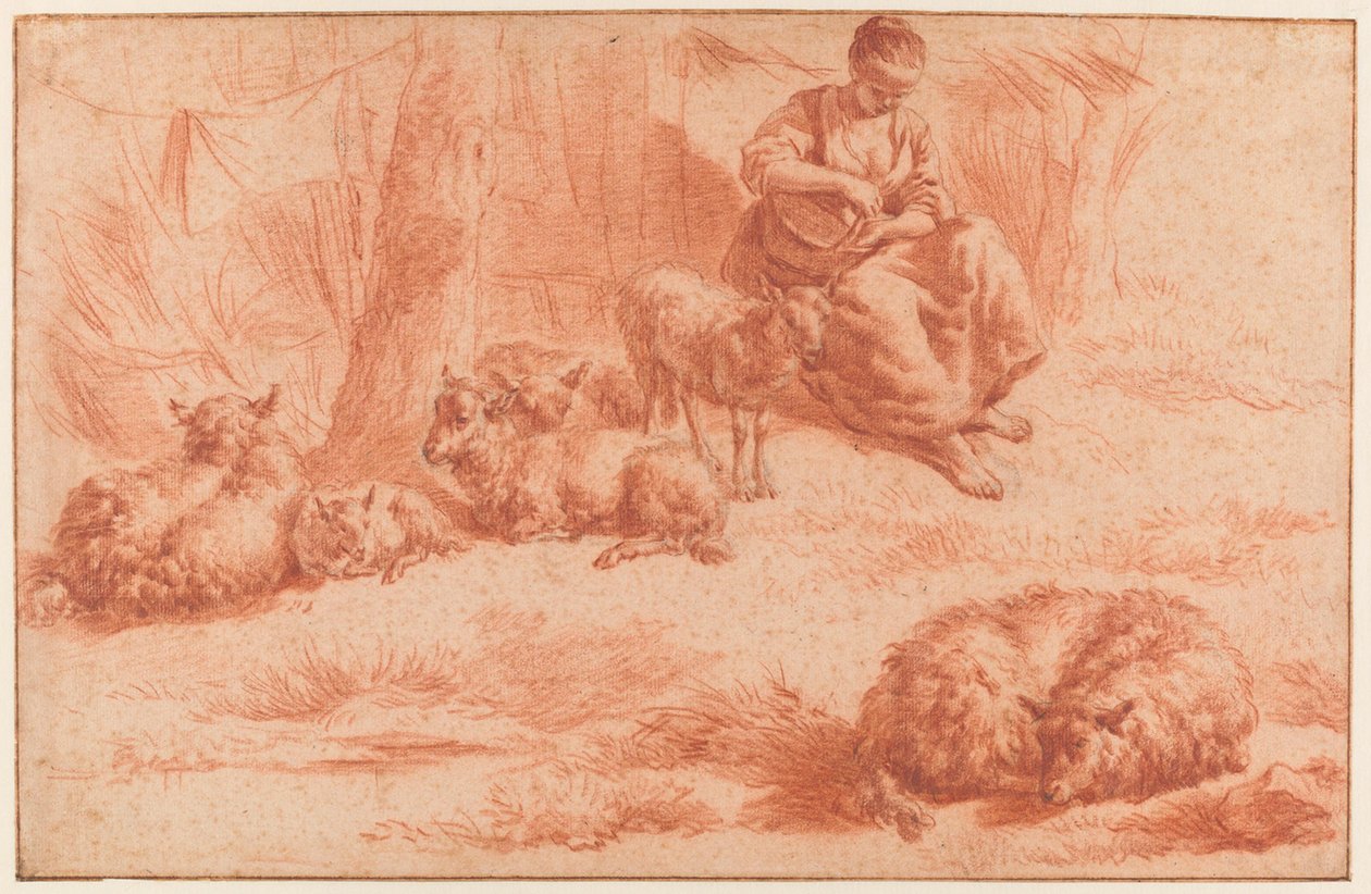 Gjeterjente med sauer av Adriaen van de Velde