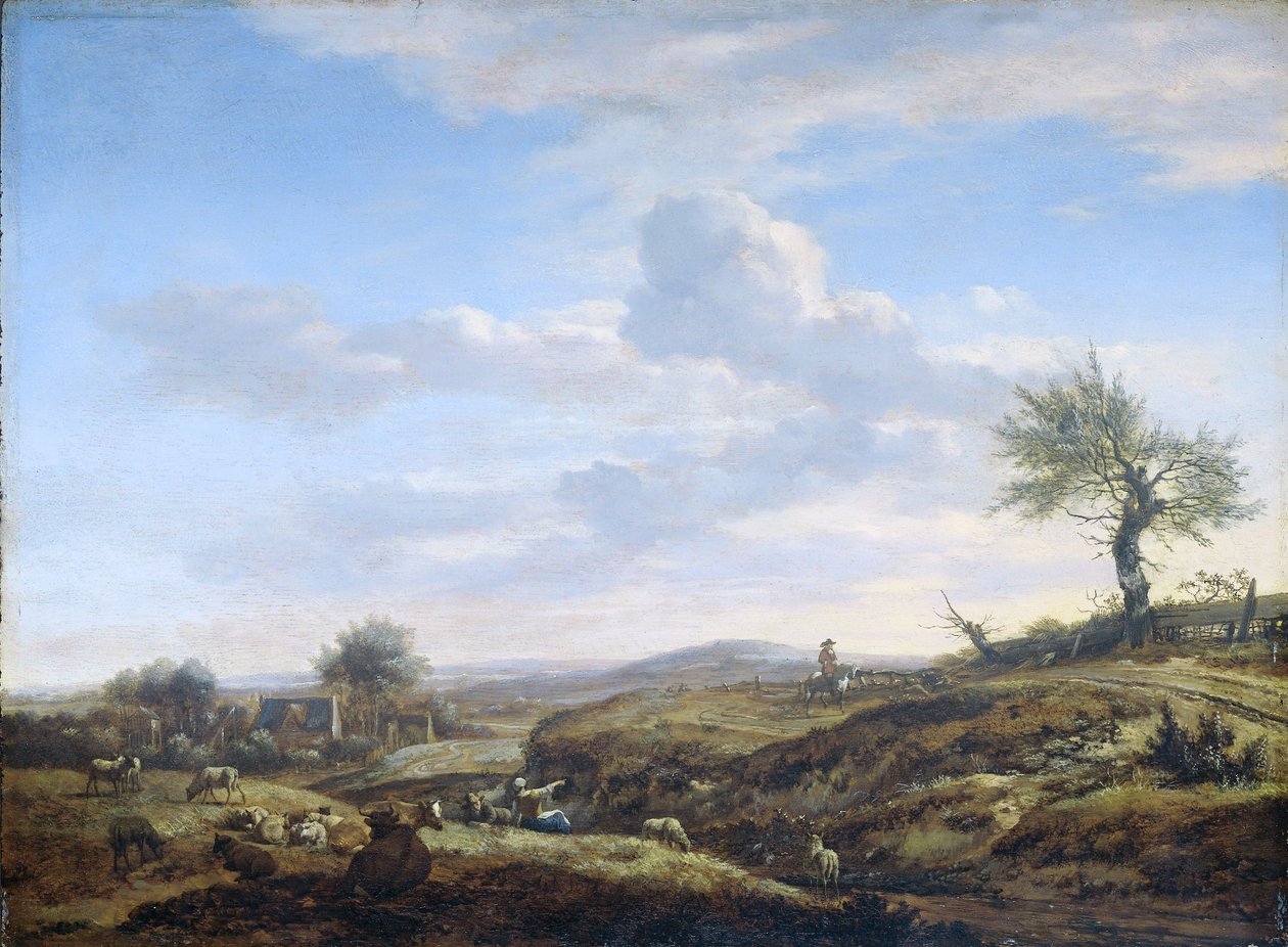 Kupert landskap med en høyvei, 1660-70 av Adriaen van de Velde