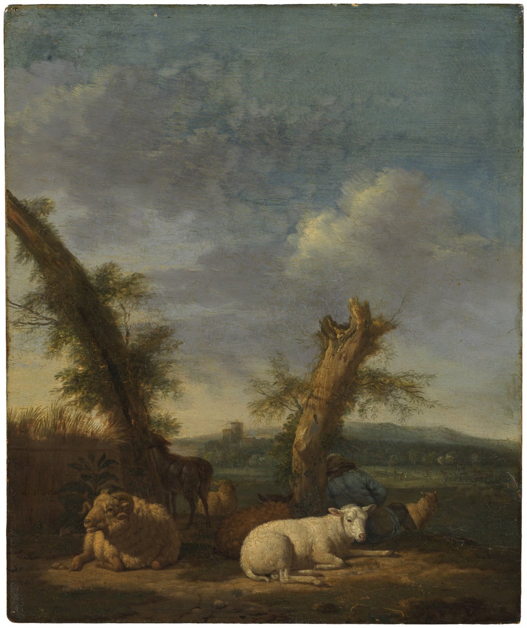 Landskap med sauer og en sovende gjeter av Adriaen van de Velde