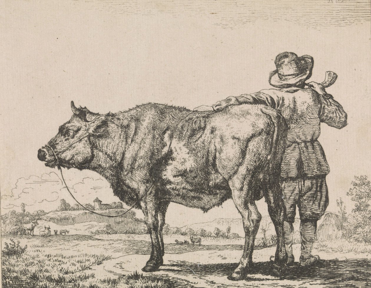 Mann som står med oksen av Adriaen van de Velde