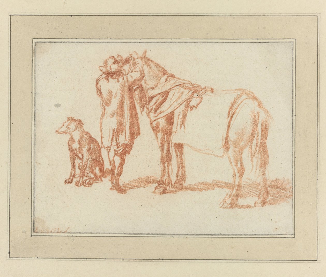 Rytter ved siden av en hest og en hund av Adriaen van de Velde