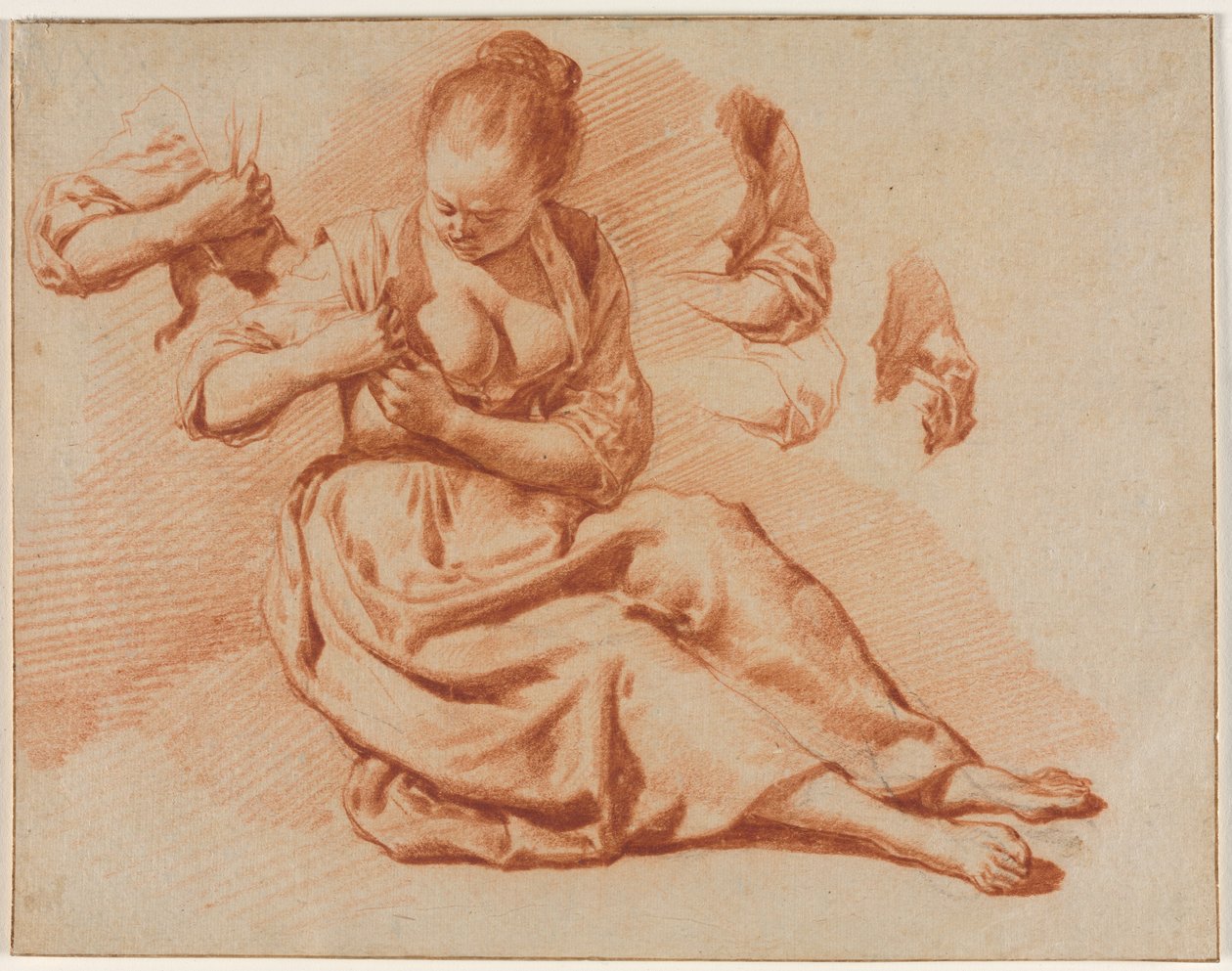 Sittende kvinne på jakt etter lopper, ca. 1671. av Adriaen van de Velde